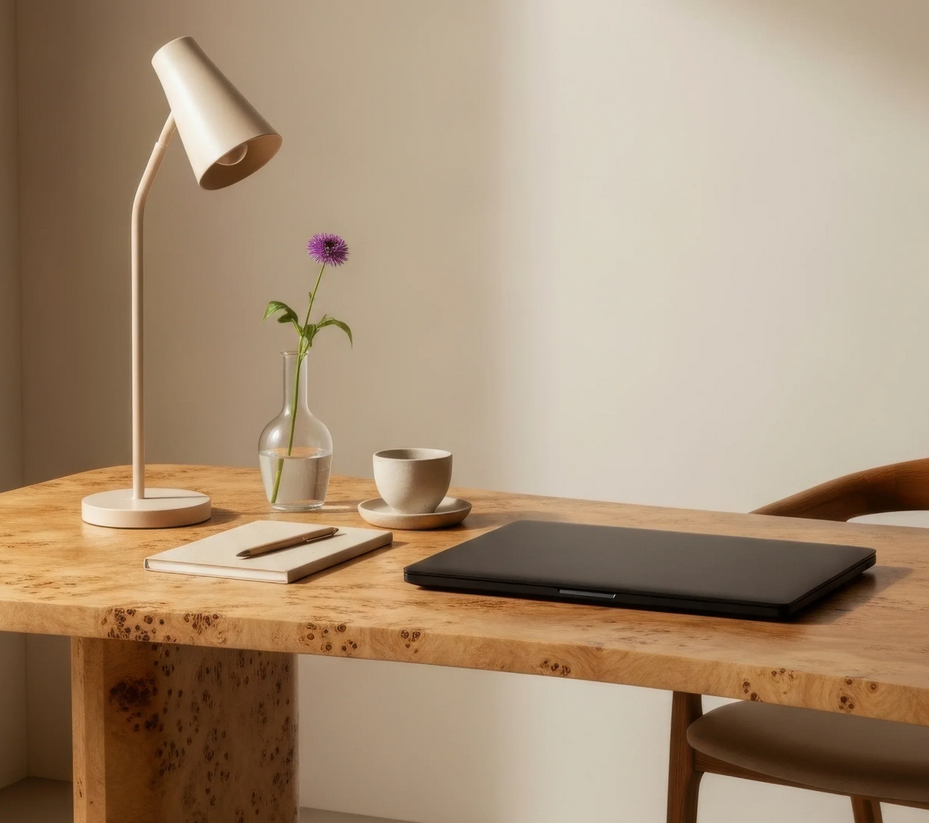 Lamp on a Desk with a laptop